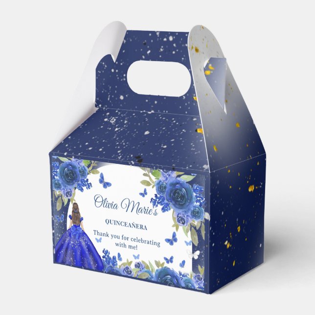 Blue Silver Rose Quinceanera Birthday  Favour Box (Back Side)