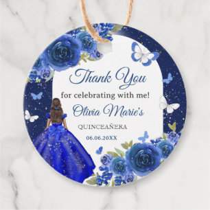 Blue Silver Rose Quinceanera Birthday Favour Tags