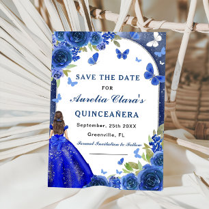 Blue Silver Rose Quinceanera Save The Date