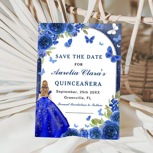 Blue Silver Rose Quinceanera  Save The Date (Creator Uploaded)