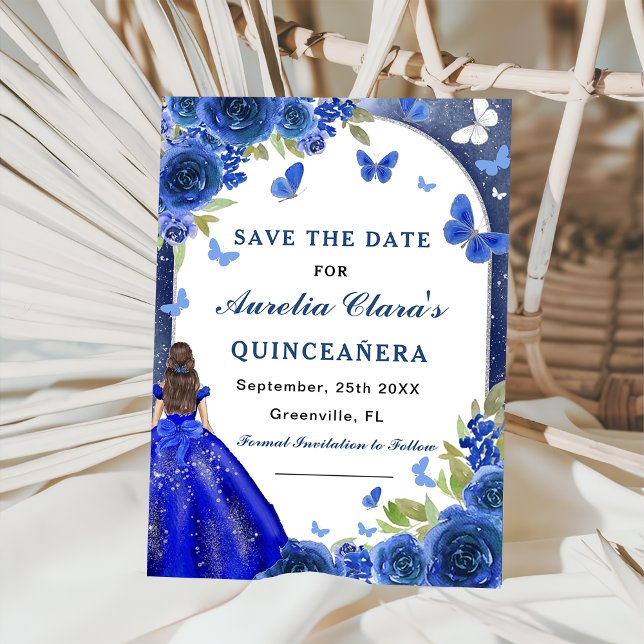 Blue Silver Rose Quinceanera  Save The Date (Creator Uploaded)