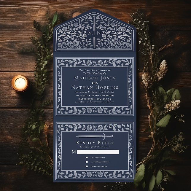 Blue Silver Royal Mediaeval Sword Wedding  All In One Invitation (Creator Uploaded)