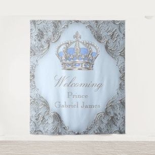 Blue Silver Royal Prince Baby Shower Backdrop Tapestry