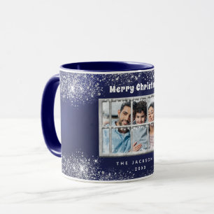 Blue silver snow photo winter window mug