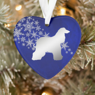 Blue Silver Snowflake Afghan Hound Ornament