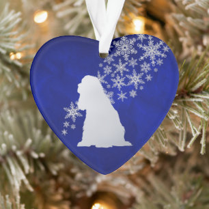 Blue Silver Snowflake American Cocker Spaniel Dog Ornament