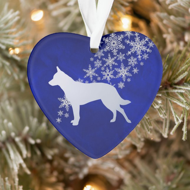Blue Silver Snowflake Australian Cattle Dog Ornament (Tree)
