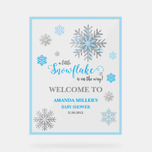 Blue Silver Snowflake Baby Shower Acrylic Sign 
