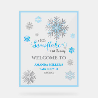 Blue Silver Snowflake Baby Shower Acrylic Sign