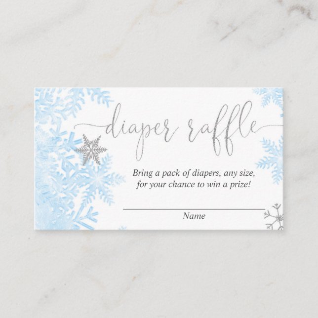 Blue silver snowflake baby shower diaper raffle enclosure card (Front)