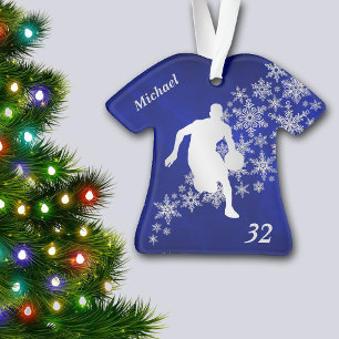 Blue Silver Snowflake Basketball Player Ornament
