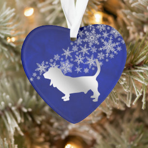 Blue Silver Snowflake Basset Hound Dog Ornament