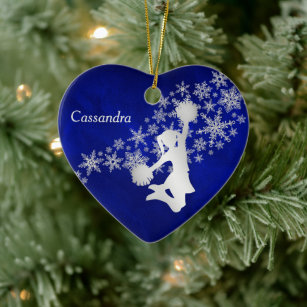Blue Silver Snowflake Cheerleader Personalised Ceramic Tree Decoration