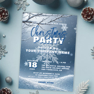 Blue Silver Snowflake Corporate Holiday Party Invitation