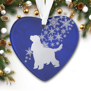 Blue Silver Snowflake English Cocker Spaniel Dog Ornament