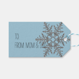 Blue Silver Snowflake Glitter Bling Gift Tags