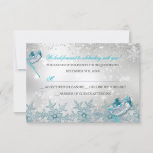 Blue Silver Snowflake Masquerade Christmas RSVP Card