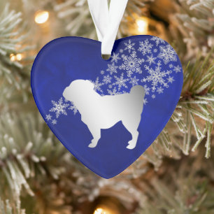 Blue Silver Snowflake Pug Ornament