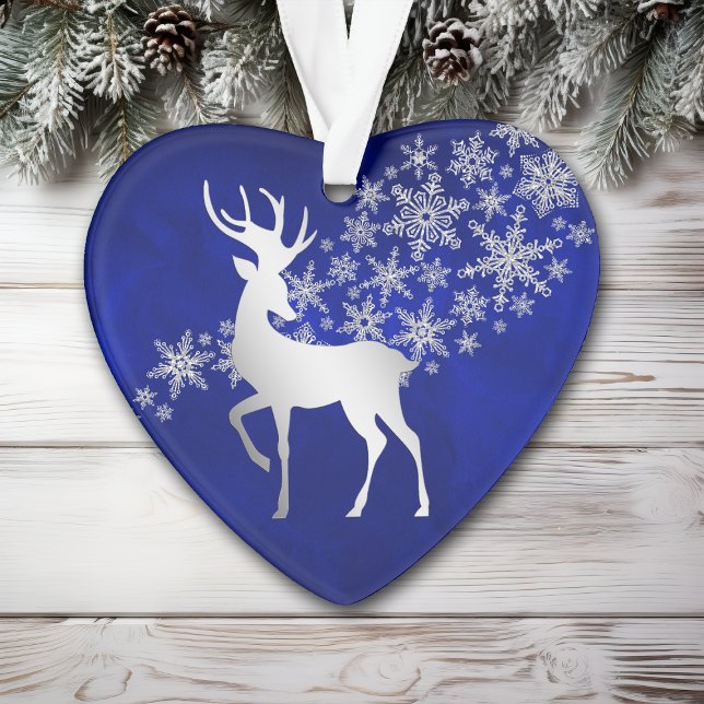 Blue Silver Snowflake Reindeer Ornament (Creator Uploaded)
