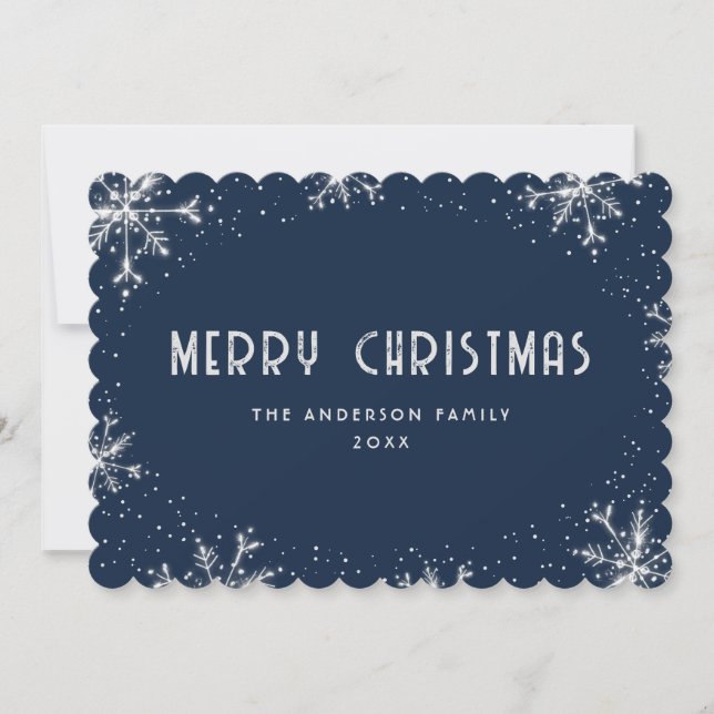Blue Silver Snowflake Snow Christmas Card (Front)