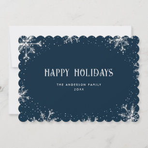 Blue Silver Snowflake Snow Happy Holidays Card