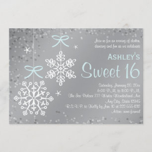 Blue Silver Snowflake Sweet Sixteen Invitations