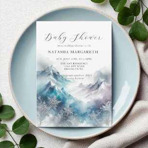 Blue Silver Snowflake Winter Baby Shower Elegant Invitation