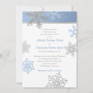 Blue Silver Snowflake Winter Wedding Invitation