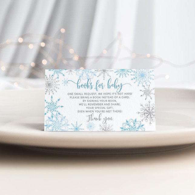 Blue silver snowflakes books for baby ticket enclo enclosure card (Creator Uploaded)