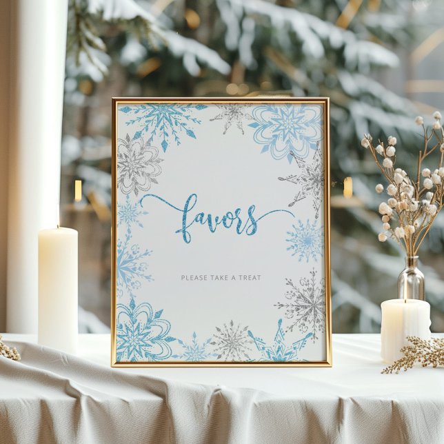 Blue silver snowflakes Favours take a treat Poster (Creator Uploaded)
