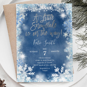 Blue Silver Snowflakes is On The Way Baby Shower Invitation