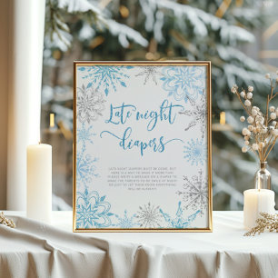 Blue silver snowflakes Late night diapers Poster