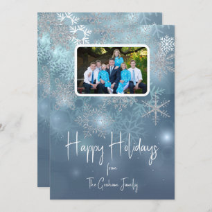 Blue & Silver Snowflakes Modern Flat Holiday Card