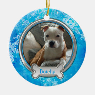 Blue Silver Snowflakes Photo Christmas Ornament