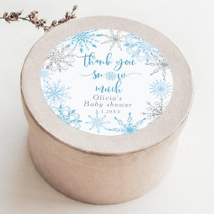 Blue silver snowflakes Thank you snow much Classic Round Sticker