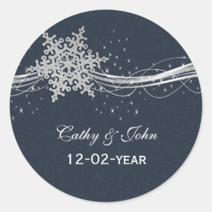 Blue Silver Snowflakes wedding favour stickers