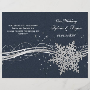 Blue Silver Snowflakes wedding programs folded