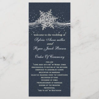 Blue Silver Snowflakes wedding programs tea length Programme
