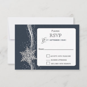 Blue Silver Snowflakes Winter wedding RSVP Card