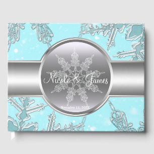 Blue Silver Snowflakes Winter Wonderland Guest Book