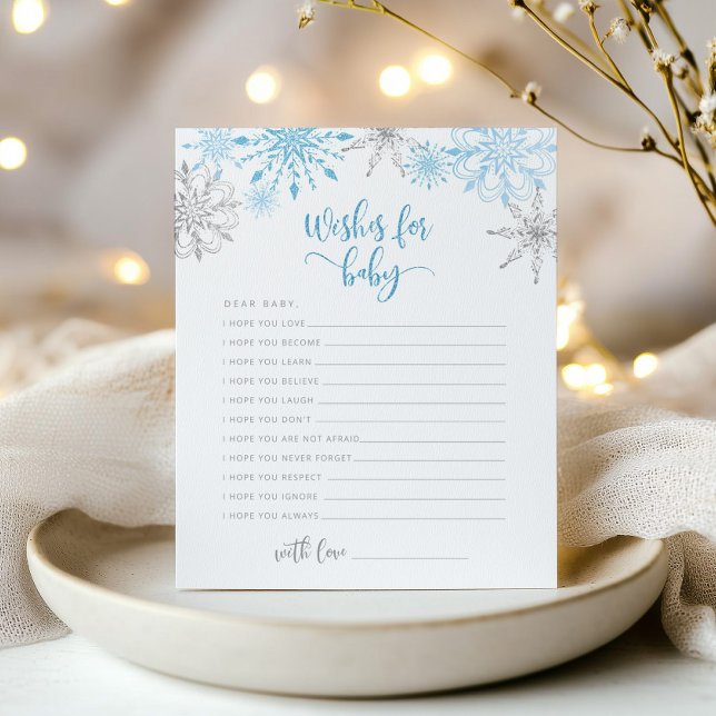 Blue silver Snowflakes Wishes for baby card (Creator Uploaded)