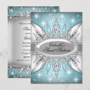 Blue & Silver Sparkle Diamond Sweet 16 Invite