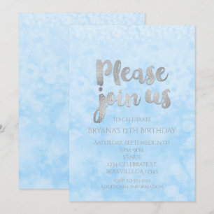 Blue & Silver Sparkle Glamour Party Invitations