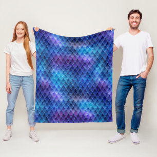 Blue & Silver Sparkles Dragon Scales Fleece Blanket