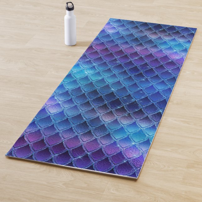 Blue & Silver Sparkles Dragon Scales Yoga Mat (In Situ)
