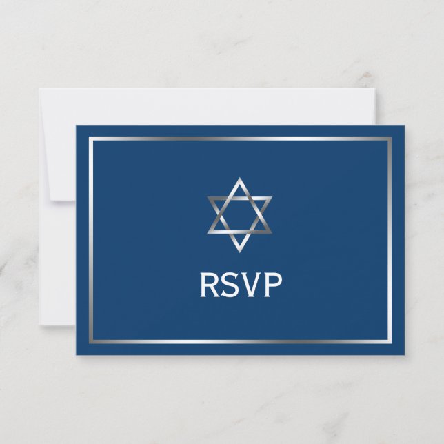 Blue Silver Star of David Bar Mitzvah RSVP (Front)