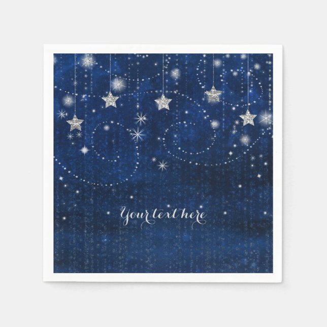 Blue & Silver Starry Celestial Whimsical Party Napkin (Front)