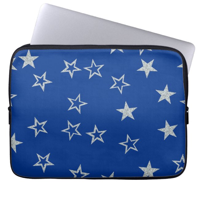 Blue silver stars laptop sleeve (Front)