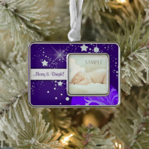 Blue Silver Stars Template Plated Framed Ornament