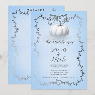Blue & Silver Storybook White Pumpkin Wedding Invitation